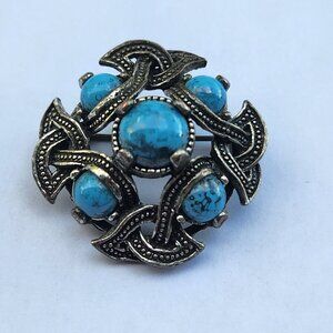 Vintage-Style Celtic Knot Brooch with Faux Turquoise Stones